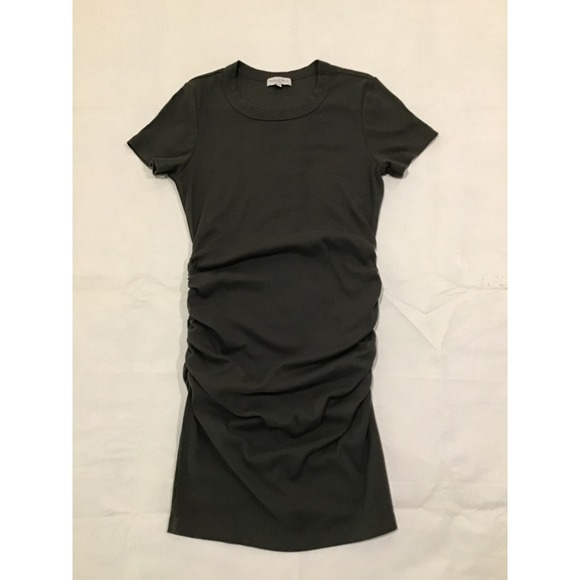 Michael Stars Dresses & Skirts - Michael Stars Womens Charcoal Grey Ribbed Ruched Short Sleeve Bodycon Dress XS/S
